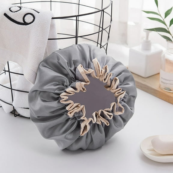 Harlier Satin Bonnet, Soft Elastic Band Satin Night Cap, Reusable Silk Hair Bonnets for Ladies Girls Natural Curly Hair Long Hair Braids Sleeping Shower Salon Spa, Gray
