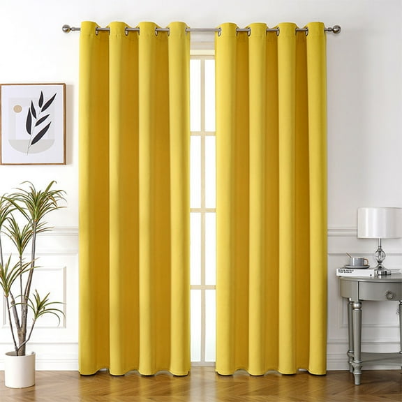 Harlier Short Blackout Curtains - Thermal Insulated Window Curtain Panels - Room Darkening Grommet Top Rod Pocket Draperies for Bedroom/Kitchen, 39"W x 51"L, Yellow, 2 Panels
