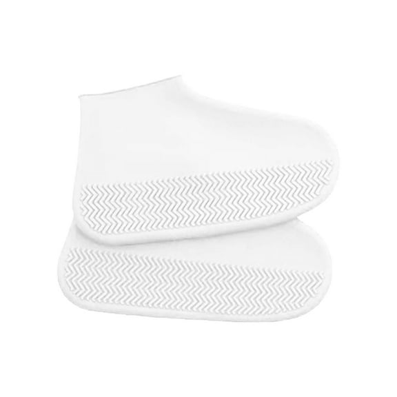 Harlier Silicone Waterproof Shoe Covers, Reusable Foldable Not-Slip Rain Shoe Covers with Zipper, Non-Slip Shoe Protectors Overshoes Rain Galoshes for Kids Men and Women (White)