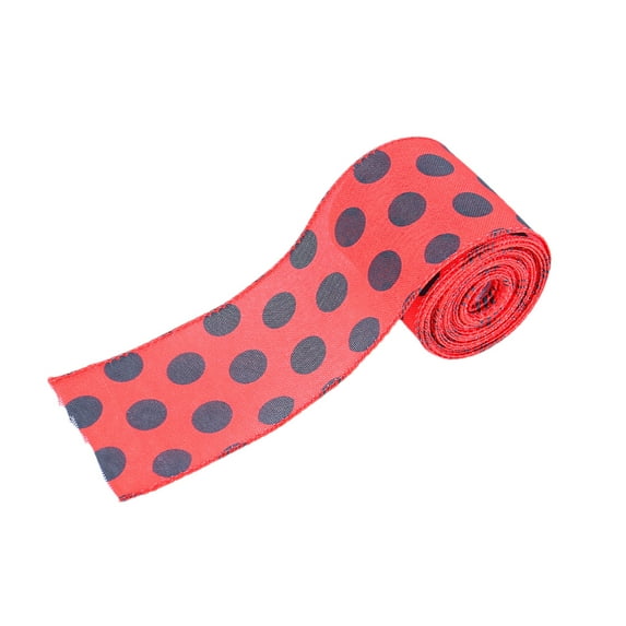 Harlier Spring Ladybug Ribbons Wired for Wreath Bows Wrapping Gifts, Red Polka Dot Ribbon for Gift Wrapping Birthday Party Decoration DIY Crafts, 2.5" x 16.4' Red Lady Bug Wired Edge Ribbon