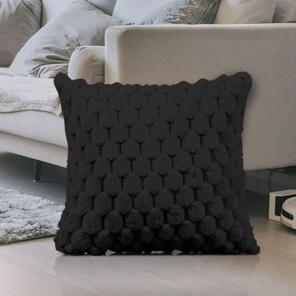Harlier Super Soft Plush Fluffy Decorative Throw Pillow Covers, 18x18 inch Faux Fur Wool Velvet Cushion Covers, Boho Pillow Cases Decorative for Couch Sofa Bed Living Room (Black)