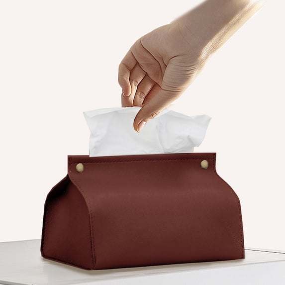 Harlier Tissue Box Cover, Modern Decorative PU Leather Rectangular Tissue Box Case Organizer Holder for Vanity Countertop, Night Stands, Livingroom, Office Desk & Car (Wine)