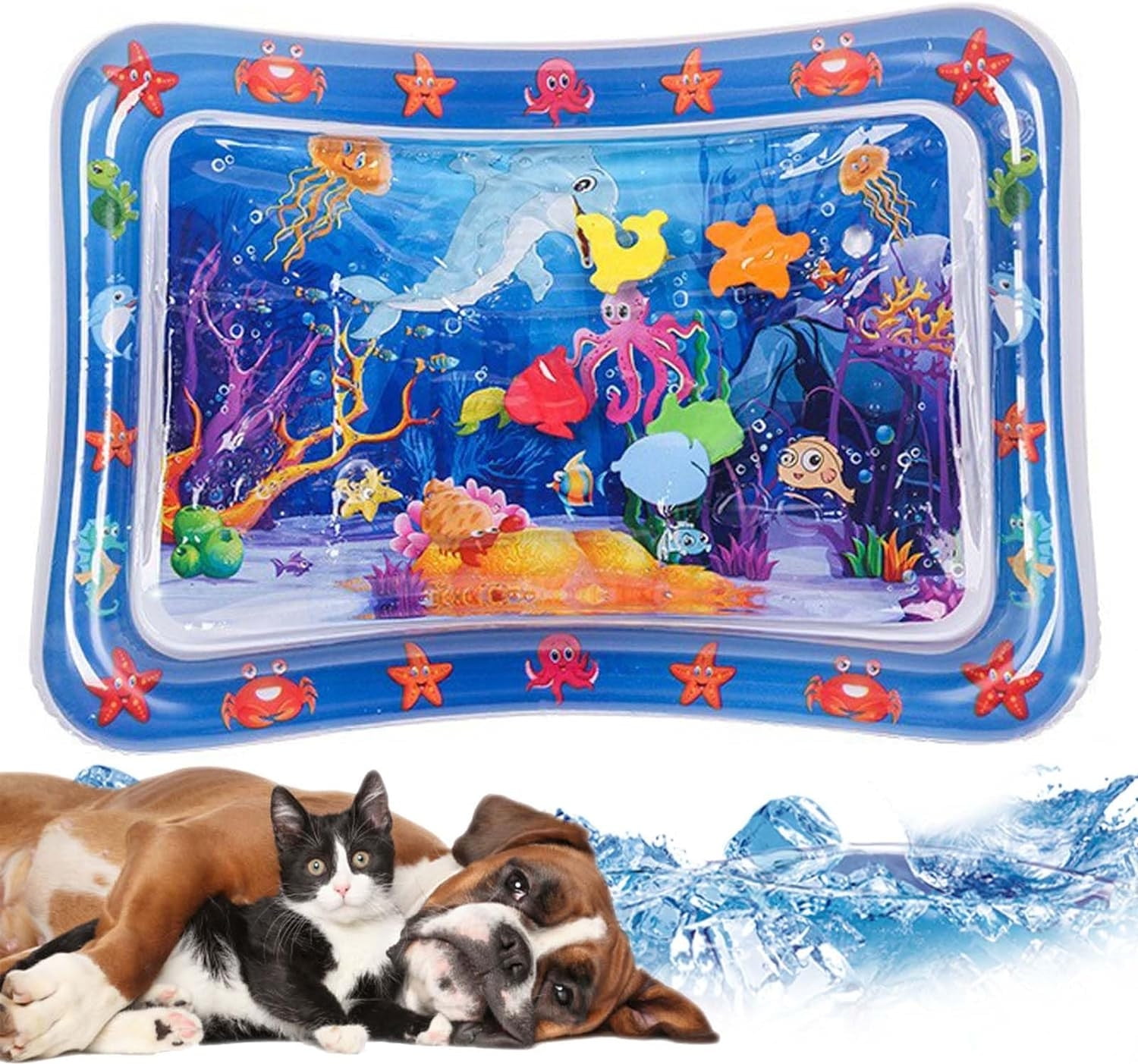 Harlier Water Sensory Playmat for Cats, Inflatable Tummy Time Mat Cat