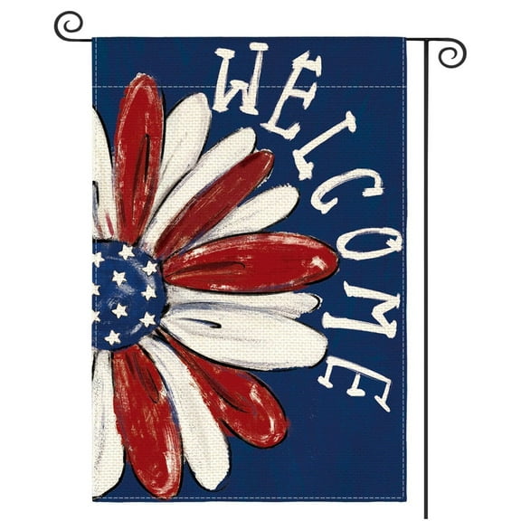 Harlier Welcome 4th of July Garden Flags for Outside, American Patriotic Sunflower Small Yard Flag, Independence Day, Memorial Day Decorations for Farmhouse Holiday, 12x18 Inch Double Sided