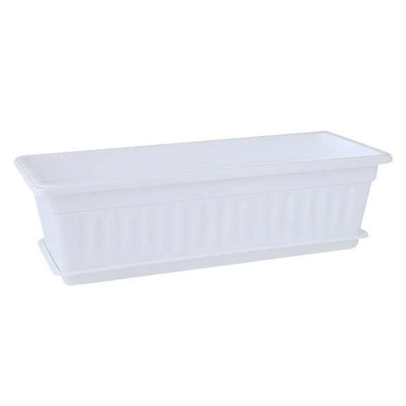 Harlier Window Box Planter, 2 Packs 17inch Plastic Vegetable Flower Planter Boxes with Tray, Indoor Outdoor Flower Pots for Windowsill, Patio, Porch, Garden Balcony, White