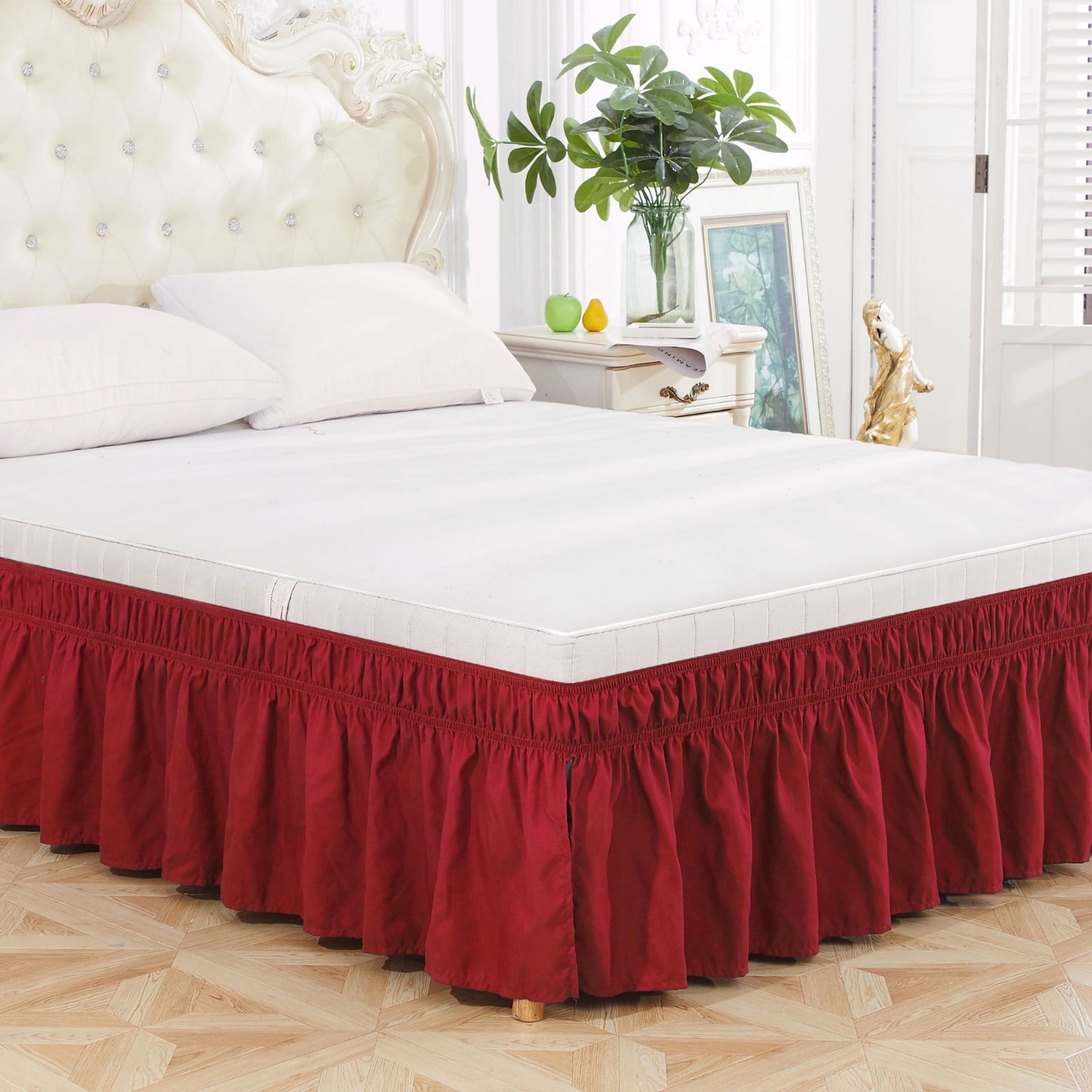 Harlier Wrap Around Dust Ruffle Bed Skirt for Queen Size Beds with 15 In Drop Easy Fit Elastic