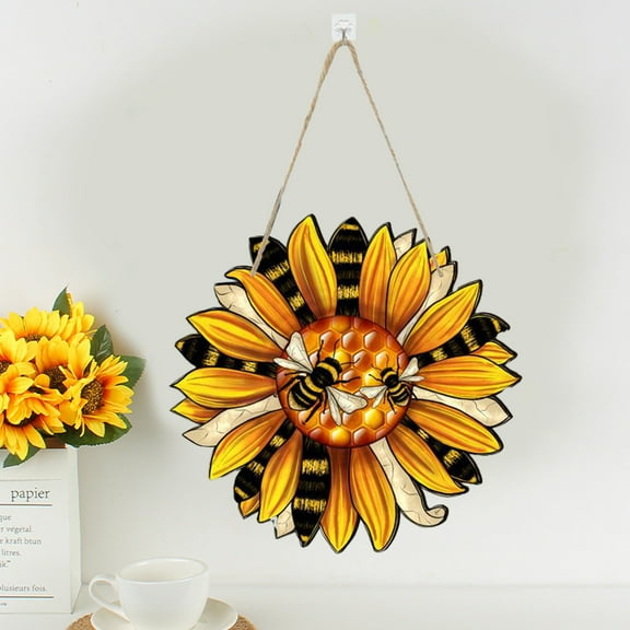 Harlier Yellow Bee Welcome Wood Sign, 11.5Inch Happy Front Door Decor Bee Wood Hanging Door Sign, Outdoor Wooden Front Door Decorations for Farmhouse Porch Front Door Decoration