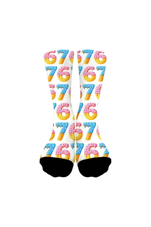 67 Socks Ice Cream 6 7 Meme Novelty Six Seven Crew Socks Funny Gifts For Boys Girls Men Women 67 Design Funny Socks