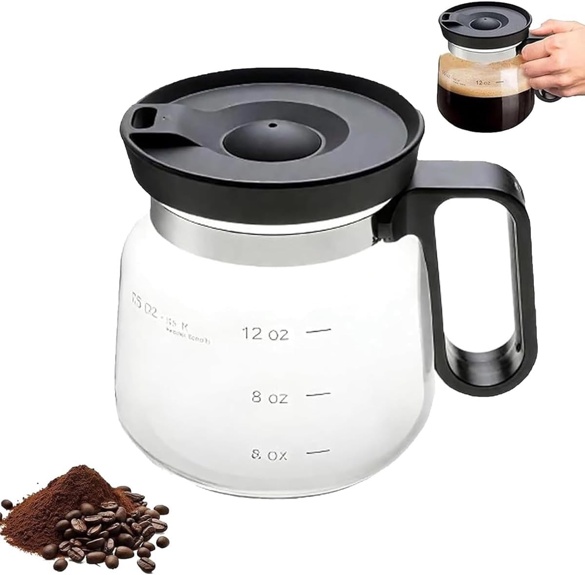 Harlier13 Coffee Pot Coffee Mug, 16 Oz Glass Coffee Mug That Looks like a Coffee Pot Style Shape, Mini Heatproof Large Capacity Clear Cup with Travel Lid Office Desk Gift Coffee Pot Coffee Mug