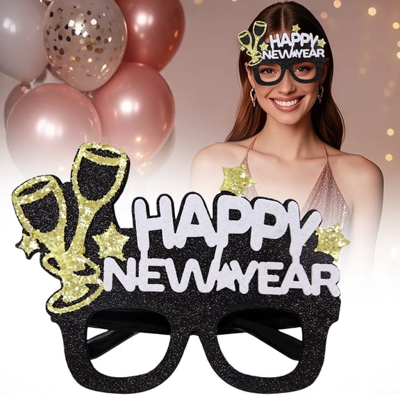 Harlik 6Pcs 2026 New Year Glitter Glasses, Holiday Party Eyewear Frames for New Year's Eve Celebration, Photo Booth Props, And Festive Costume Accessories