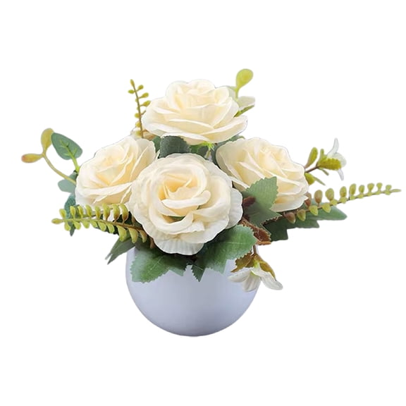 Harlik Artificial Potted Plant for Home Decor, Realistic Fake Flowers in Pot for Table Centerpiece, Bathroom, Kitchen, Rustic Indoor And Outdoor Decor, No Maintenance Needed