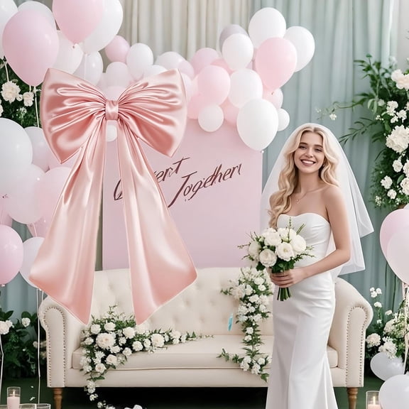 Harlik Pre-Assembled Satin Bow for Room Decor, 40X24 Inches Giant Wall Hanging Decoration for Birthday Parties, Bridal Showers, And Ballerina Themed Events