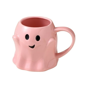 Harliver 14 oz Halloween Ghost Coffee Mug - Halloween Coffee Mug - Pink Cute Ceramic Ghost Pattern Ghostface Mug Coffee Cup Halloween Accessories Birthday Gifts for Adults