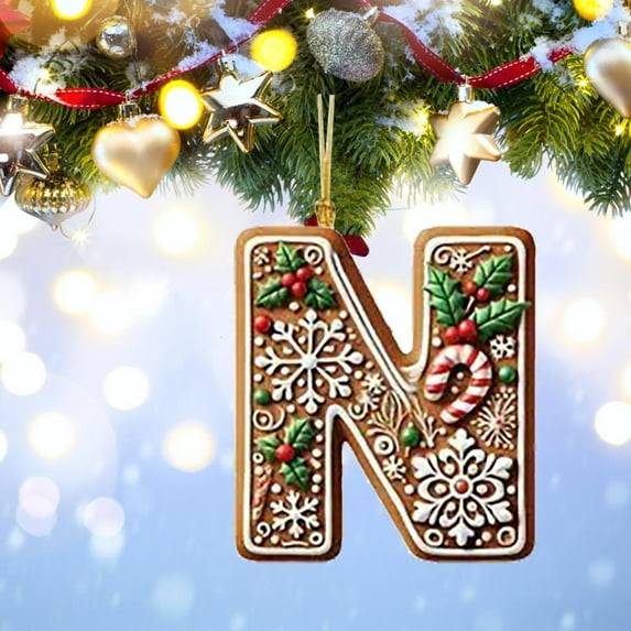 Harliver 26 Letter Christmas Tree Hanging Pendant, Gingerbread style Christmas Letters Ornaments A to Z Ornament Letters Decorative, Hanging Xmas Alphabet Letters for Christmas Tree Ornaments