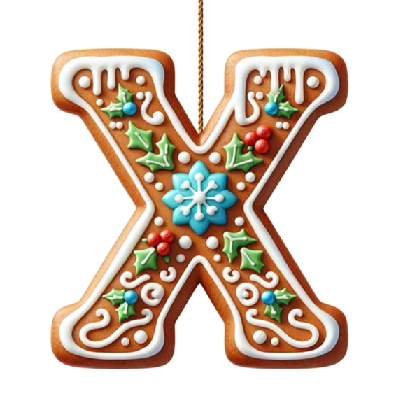 Harliver 26 Letters Christmas Tree Decoration, Gingerbread Alphabet Ornaments for Christmas Tree Candy Initial Letter Pendant with Berries Pattern, Christmas Decoration Xmas Tree Hanging Decor