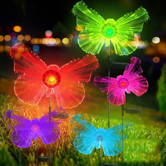 Harliver 2PCS Solar Garden Lights, Brighter Solar Lights Outdoor Decorative with Jellyfish Lights, 7 Color Changing Waterproof Solar Outdoor Lights for Yard Patio Garden Decor (Butterfly Shape)