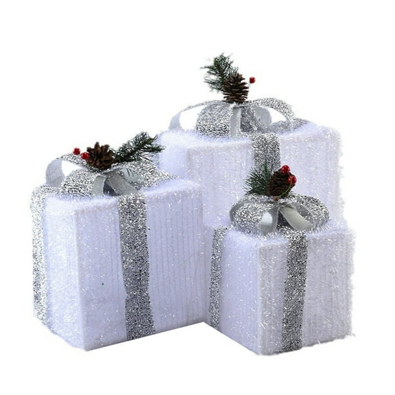 Harliver 3PCS Christmas Lighted Gift Boxes, Collapsible Indoor Holiday Decorations with 48 Pre-Lit Warm LED Lights, 8 Lighting Modes Glows Christmas Gift Box for Fireplace & Christmas Tree