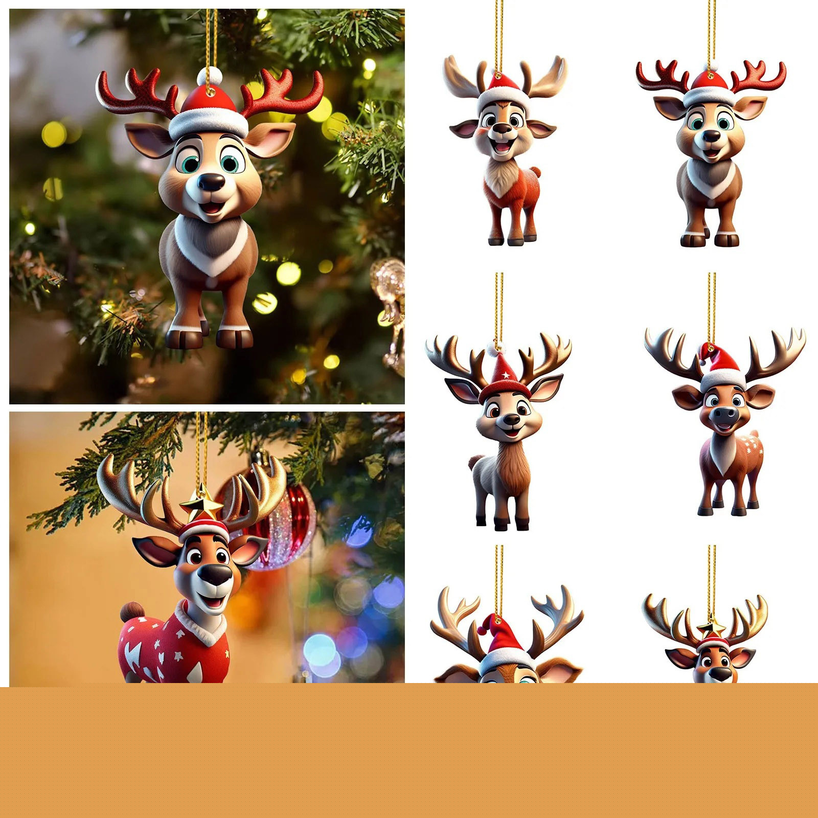 Harliver 6PCS Christmas Hanging Decoration, Hanging Reindeer Ornament Crystal Acrylic Holiday Reindeer, Christmas Tree Accessories, Decorations for Xmas Tree Car Backpacks