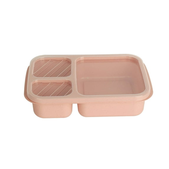 Harliver Bento Lunch Box Set 3 Compartment, Wheat Straw Meal Prep Food Storage Containers Plastic, Microwave and Dishwasher Safe, for School, Work, and Travel, Pink