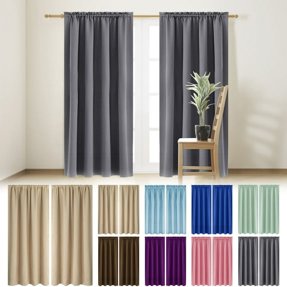 Harliver Blackout Curtains for Bedroom, Thermal Insulated Complete Room Darkening Window Curtains for Living Room,Full Room Darkening Noise Reducing Rod Pocket Curtain (44.9 x 37.8 Inch, Brown)