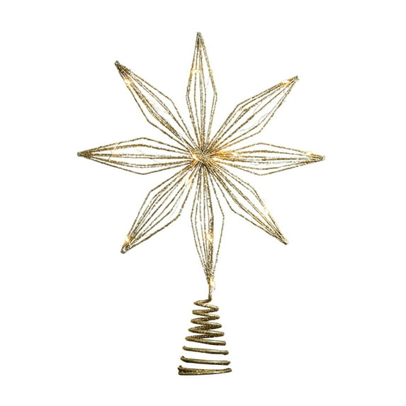 Harliver Brizled Gold Christmas Tree Topper, Hollow-Out Star Tree Topper with Warm White Lights, Pre-lit 5 Point Star Treetop, Lighted Treetop for Christmas Tree Home Decoration