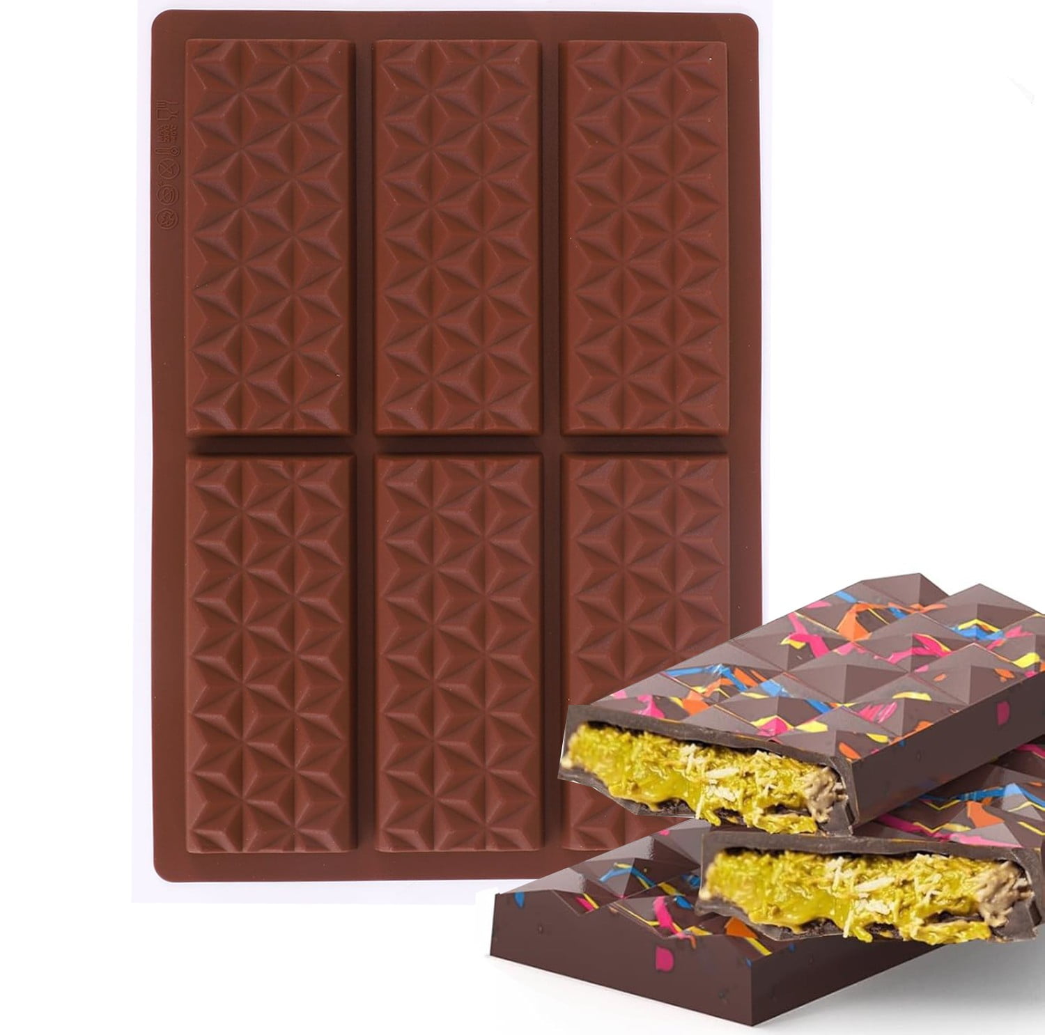 Mity Rain Silicone Chocolate Bar Mold – Round Pistachio Cream Filling, Includes Scraper & Bags