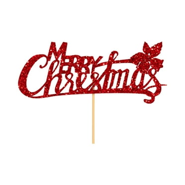Harliver Christmas Cake Topper Decoration, Red Glitter Merry Christmas Cupcake Toppers Food Sticks, Xmas Holiday Cake Toppers Festive Decorative, Cake Accessories