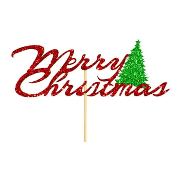 Harliver Christmas Cake Topper Decoration, Red Glitter Merry Christmas Cupcake Toppers Food Sticks, Xmas Holiday Cake Toppers Festive Decorative, Cake Accessories