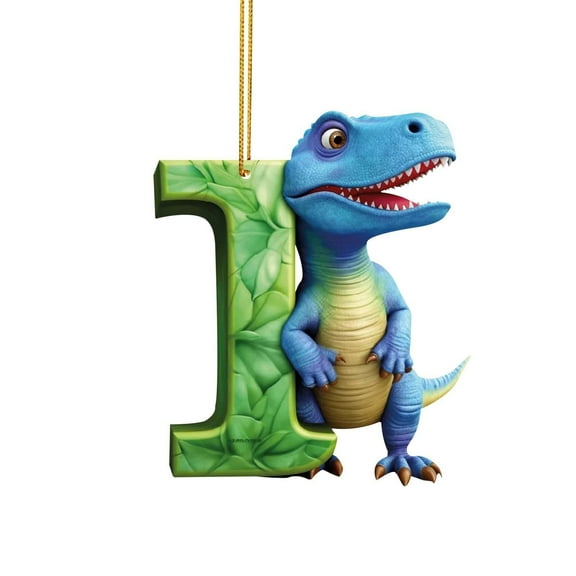 Harliver Christmas Dinosaur Ornaments 26 Letter Cartoon Pendant, Acrylic Dino Figures Hanging Gift for Christmas Tree, Funny Dinosaur Decor, Christmas Dinosaur Cartoon Pendant,Christmas Decor (I)