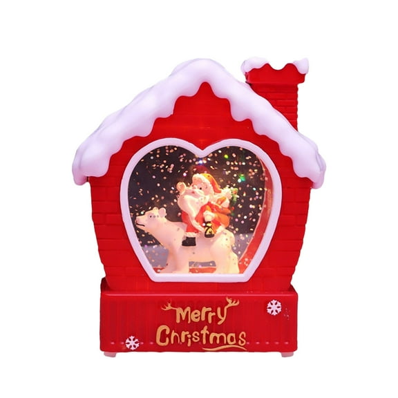 Harliver Christmas Snow Globe Lighted Santa Scene, Musical Snow Water Lantern Swirling Glittering Home Decoration and Gift, Battery Operated or USB Powered, Red Christmas Snow House