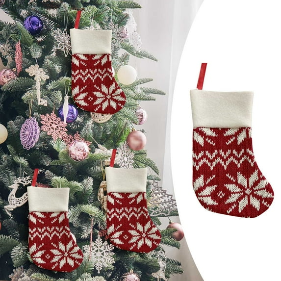 Harliver Christmas Stockings Mini Knitted Xmas Socks, 5.5 Inches Vintage Mini Christmas Socks Rustic Socks, Fireplace Hanging Stockings for Family Christmas (Vintage Style,Red)