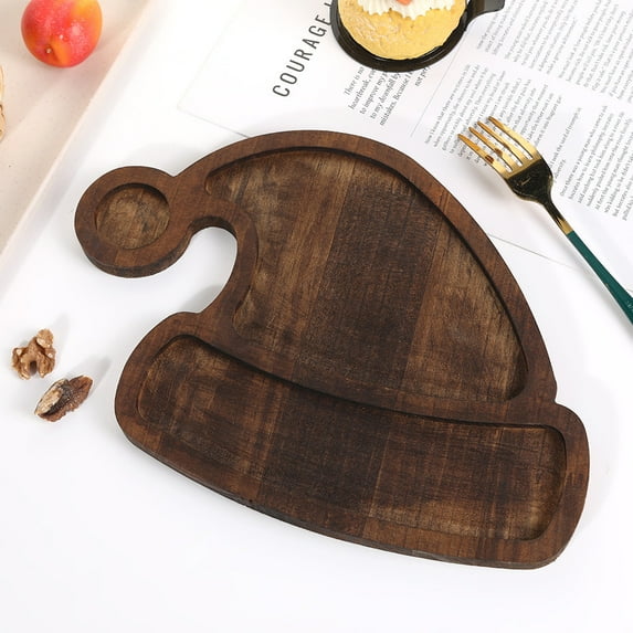 Harliver Christmas Wood Serving Tray, Santa Hat Shaped Wooden Platter Rustic Farmhouse, Food Dish Plate Table Serving Platter for Christmas Charcuterie Cheese Food Fruit, 7.8 x 9.8Inches