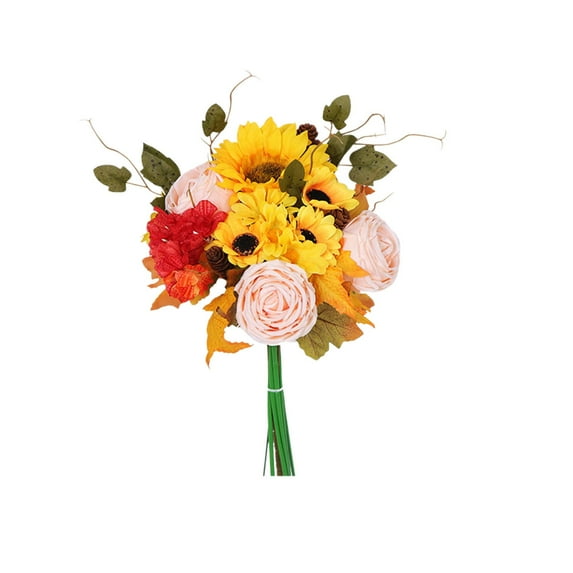Harliver Fall Flowers Artificial, Fake Sunflower Roses Pumpkins for Autumn Decor, Faux Fall Floral Arrangements Stems for Home Fall Wedding Bouquet Table Centerpieces Thanksgiving Decoration, Orange