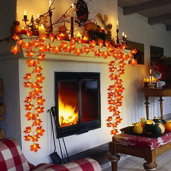 Harliver Fall Maple Leaf Lamp Decorations for Home, Battery Operated Waterproof Fall Maple Leaves Decorations Lights Garland, 20LED Halloween Decor Thanksgiving Indoor Outdoor, 9.84ft