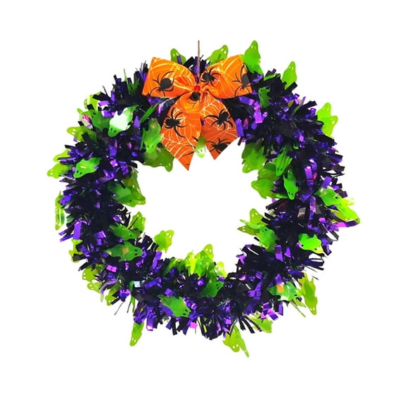 Harliver Halloween Pumpkins and Bat Bows Flower Wreaths, for Front Door, Color Strip Ring Pendant Hanging Decoration Autumn Wreath, for Halloween Christmas Farmhouse Indoor Outdoor Outside