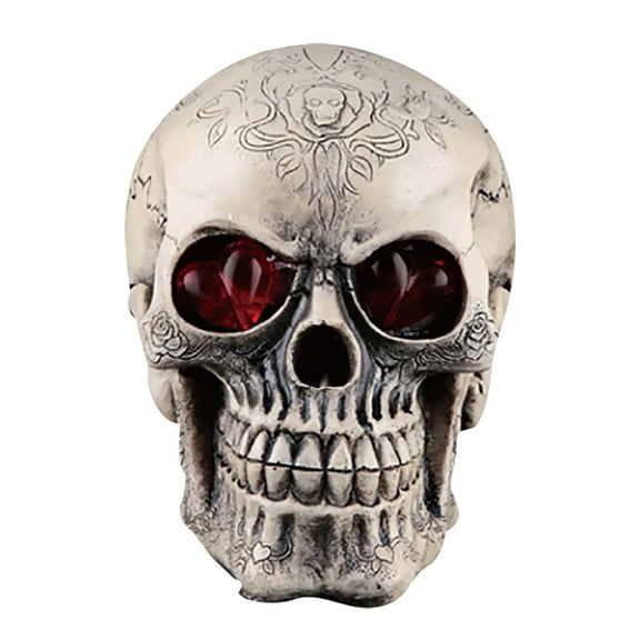 Harliver Halloween Skull Heads with LED Light Up Glowing Eyes, Skull Figurine Miniature Skeleton Head Table Decor, Human Skeleton Head Gothic Tabletop Figurine for Halloween Decoration