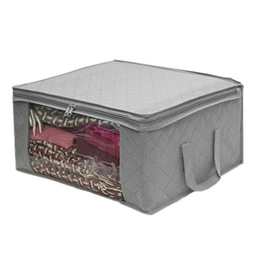 Harliver Large Clothes Storage Bins, Stackable Storage Box, Foldable Clothing Storage Bins with Lids, 40L Storage Bags Fabric Box Organizer with Clear Window＆ Zippers＆ Sturdy Handles, Gray