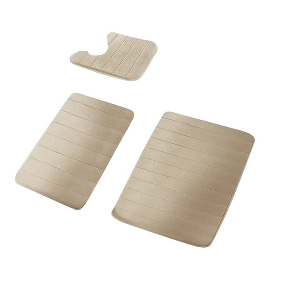 Harliver Memory Foam Bath Mat Set, Bathroom Rugs Sets 3 Pieces, Non Slip Bath Mats for Bathroom, Super Soft and Water Absorbent bath rug set, Machine Washable U Shape Toilet Mats Set, Khaki
