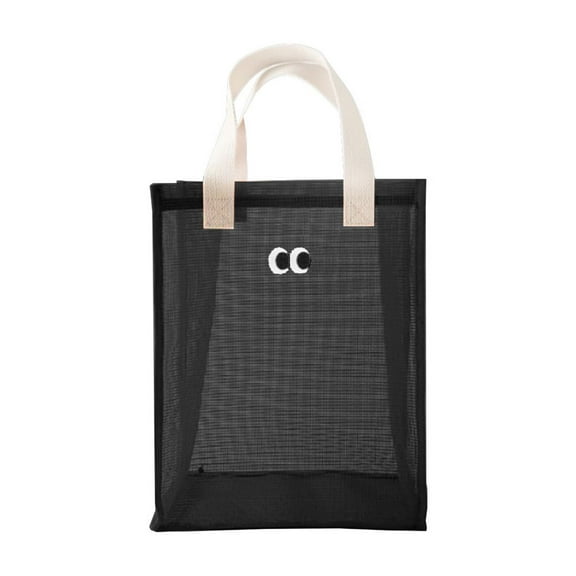 Harliver Mesh Beach Bag - Large Beach Tote Bag for Family Beach Bag for Toys & Vacation Essentials, 9.84x12.99x6.69in, Black