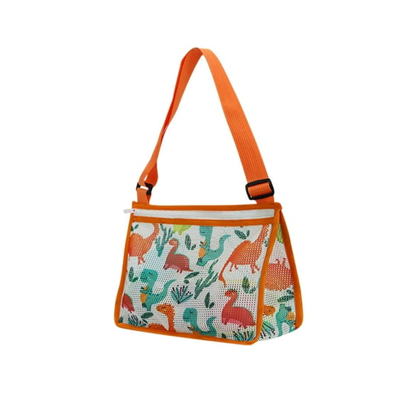 Harliver Mesh Beach Bags Beach Toy, Shell Collecting Bags for Kids Colorful Seashell Bags with Adjustable Strap, for Boys and Girls (Orange)