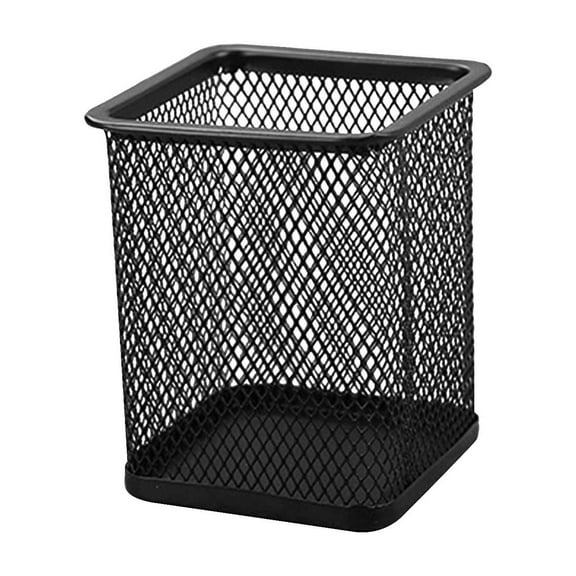 Harliver Mesh Pen Holder Square Shape Pencil Container (Pack of 1) Multipurpose Metal Hollow Out Desktop Storage Organizer for Student Stationery Office Supplies(Black)