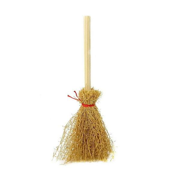 Harliver Miniature Artificial Mini Straw Brooms, Halloween Straw Craft Decoration, Small Dollhouse Witch Broomstick with Red Ropes Wizard Toy Witches Accessory for Costume Cosplay Party