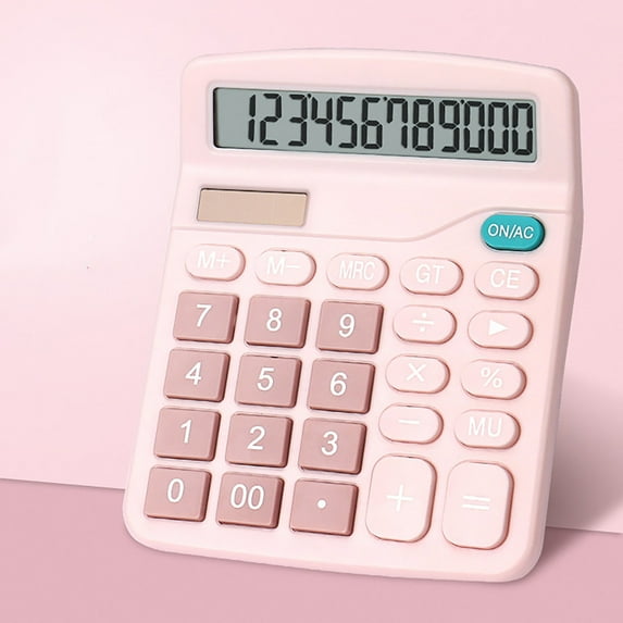 Harliver Pocket Small Size Desk Calculator, 12 Digit Large LCD Display, Basic Tax Function Handheld Desktop Calculator with Solar Battery Dual Power, Perfect for Office, School, Business (Pink)