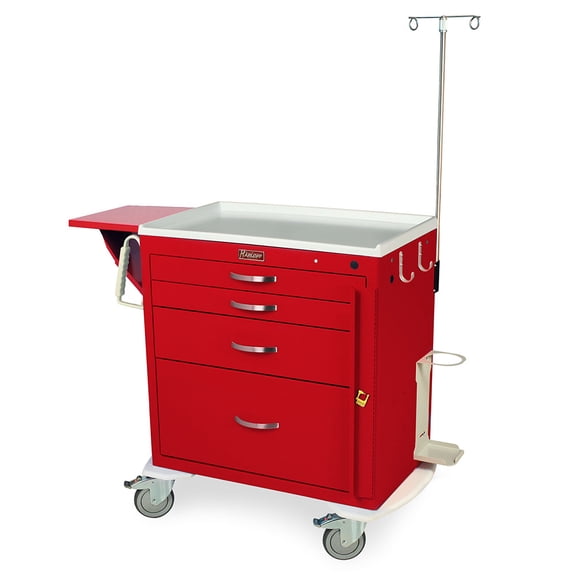Harloff M-Series Short Emergency Crash Cart with MD30-EMG1 Package, Standard Width, Four Drawers, Breakaway Lock