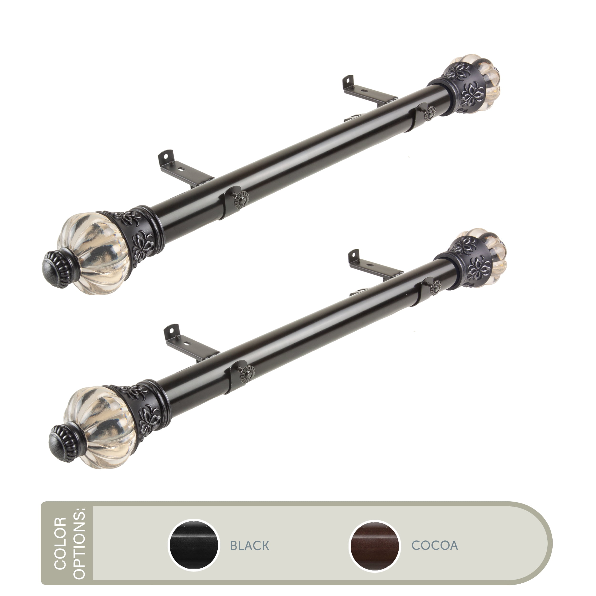 Harlow 1.5" Side Curtain Rod 24 inch Long (Set of 2) - Black