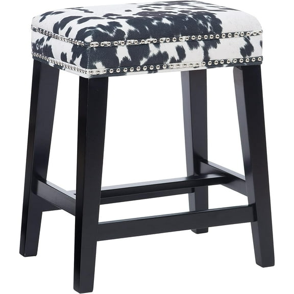 Harlow Black Cow Print Backless Counter Stool by