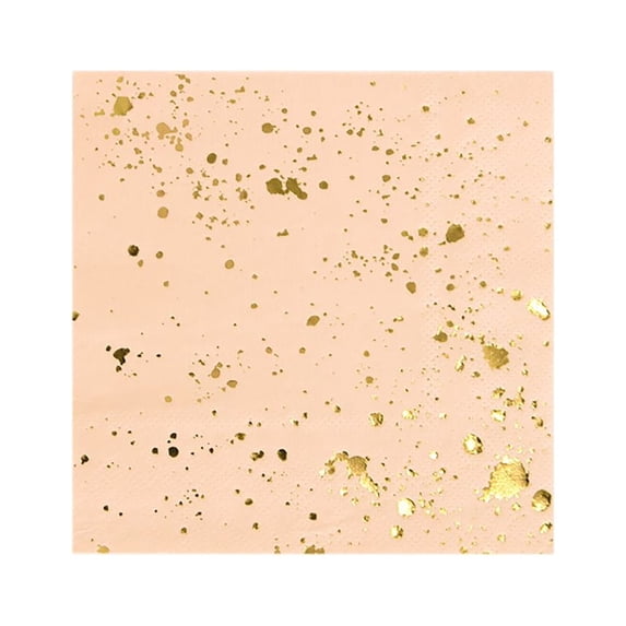 Harlow & Grey, Goddess Peach Blush and Gold Foil Splash Cocktail Paper Napkins, 5" Folded, 20 Ct, Great for Birthdays, Weddings, and Baby Showers