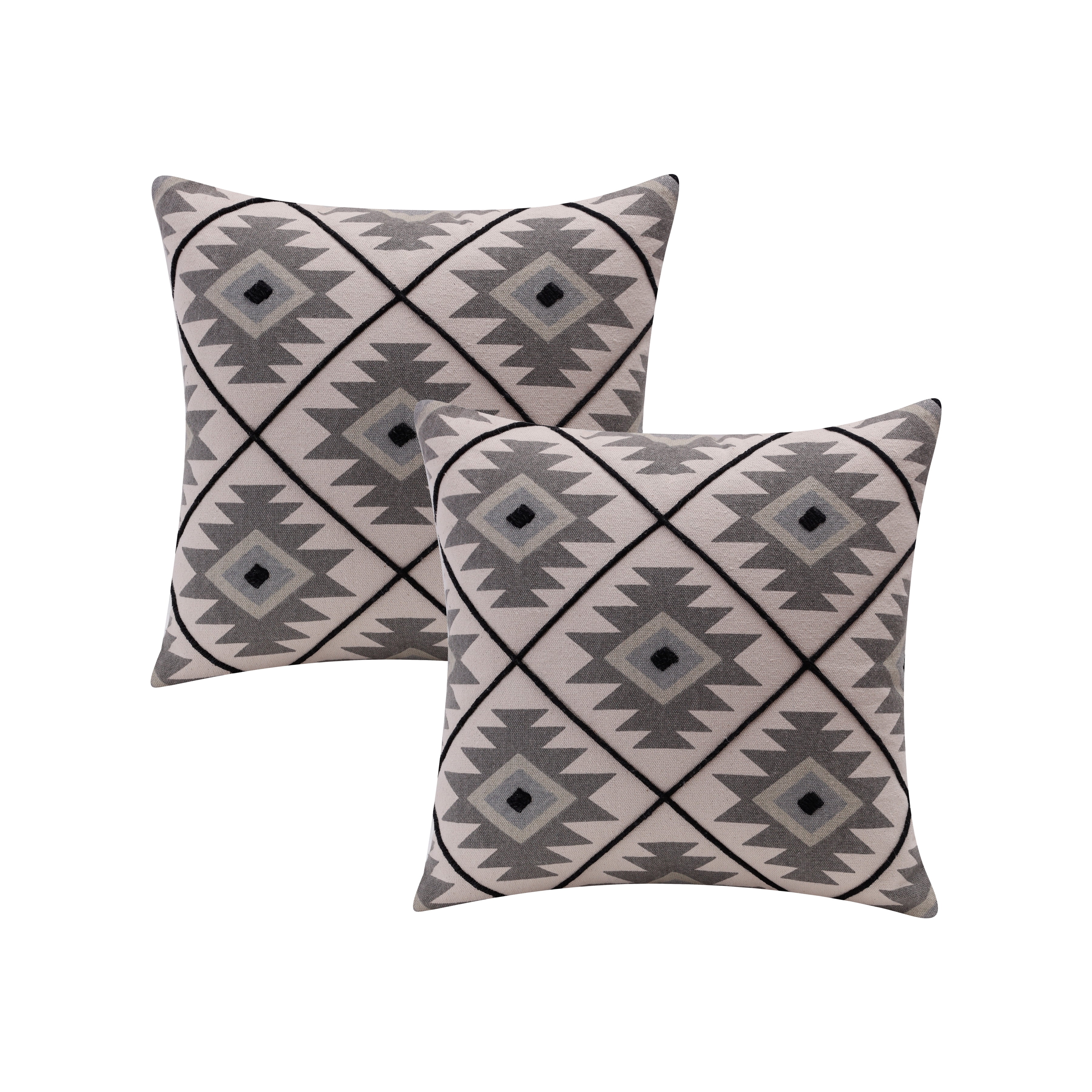 Harlow Hill 20" x 20" Gray/Black Geometric Cotton Adult Decorative Throw Pillow Cover