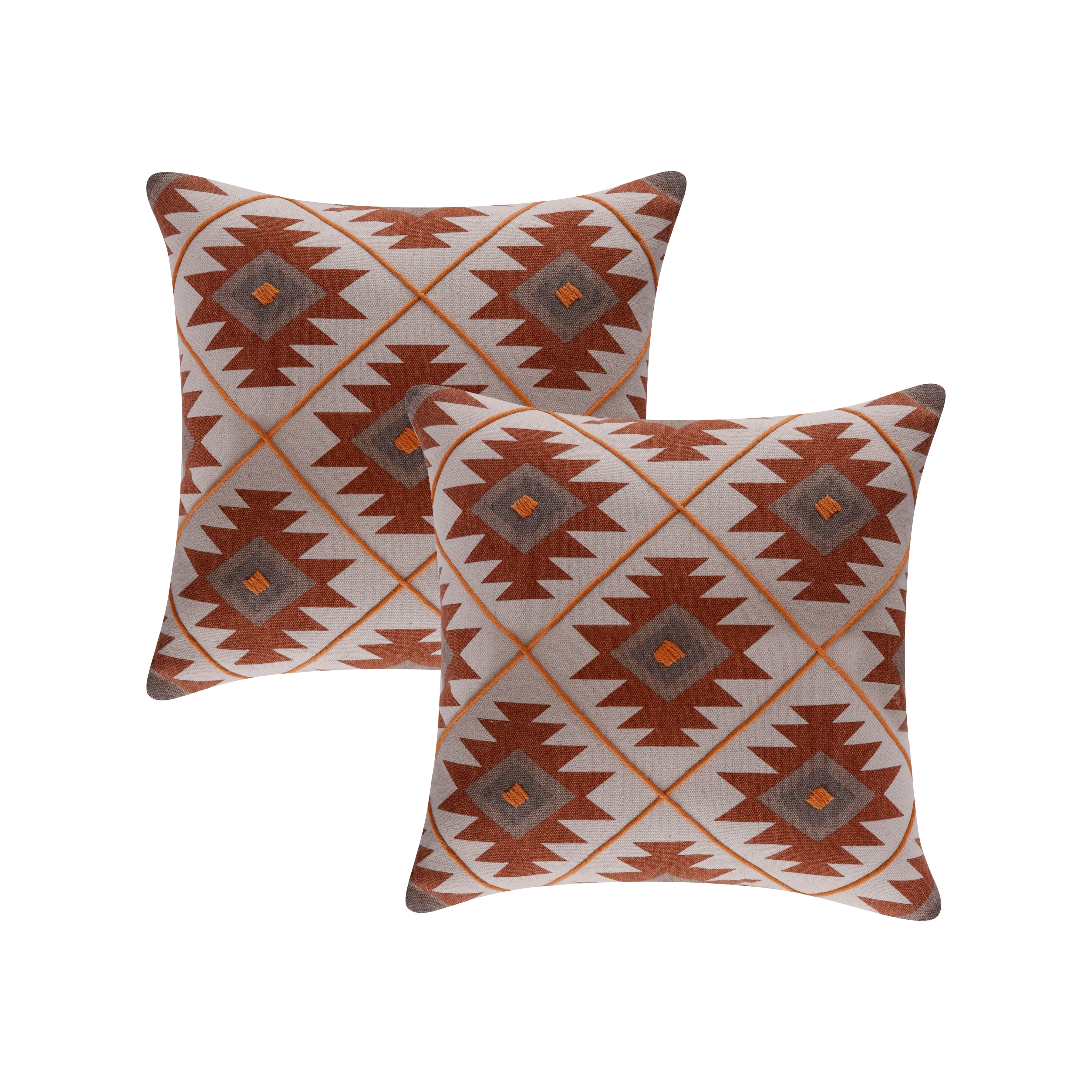 Harlow Hill 20" x 20" Rust/Off-White Geometric Cotton Adult Decorative Throw Pillow Cover