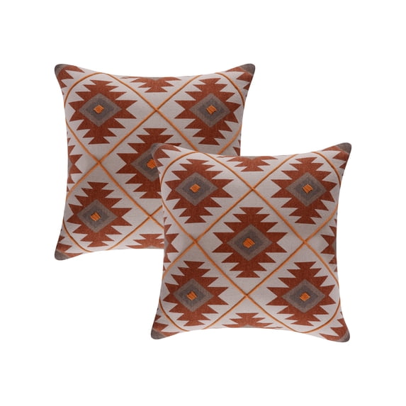 Harlow Hill 20" x 20" Rust/Off-White Geometric Cotton Adult Decorative Throw Pillow Cover